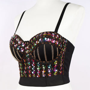 Chain Sequins Crop Top Summer Sexy Corset Nightclub Party Short Women Camis In Bra Sleeveless Cropped