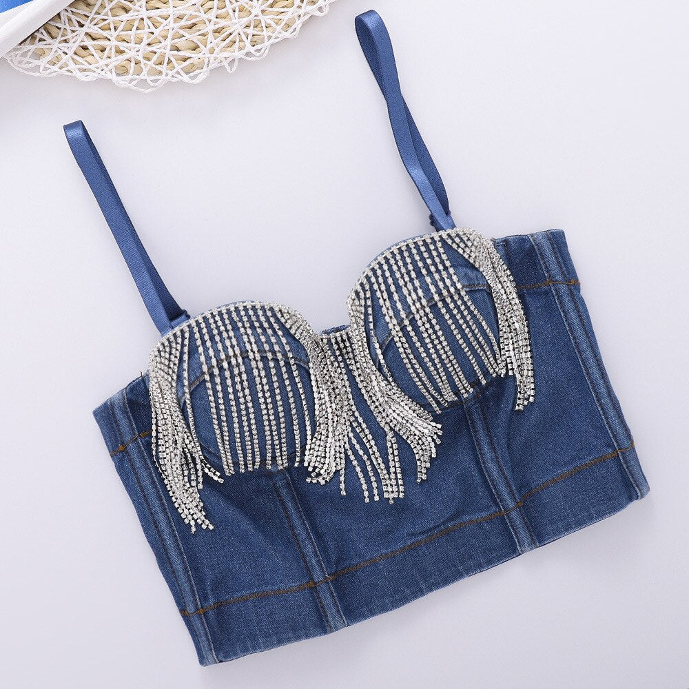 Denim Camis Women Top With Cups Cropped Corset Tops Slim Sexy Crop Top To Wear Out