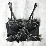 Sexy Bow Rhinestones Female Corset Nightclub Party Short Women Camis In Bra Cropped Crop Top Push Up Breast