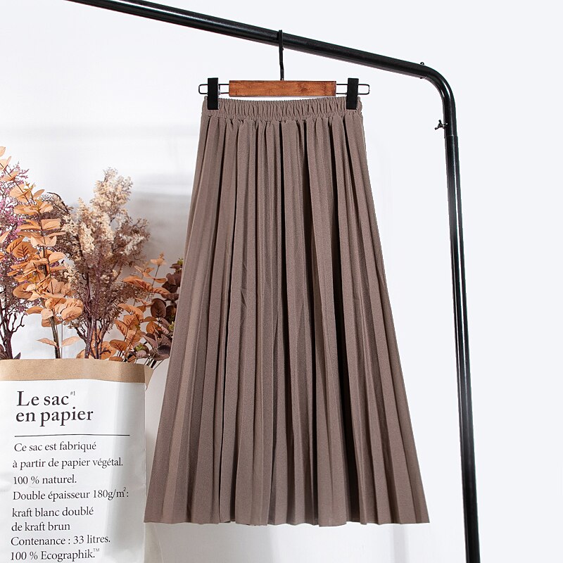 Women Vintage New Fashion Korean Skirt Elastic High Waist Pleated Leisure Retro Skirt Female Streetwear Luxury Faldas Clothes