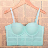 Crop Tank Top With Cups Femme Halter Bustiers Corset Tops Elasticity Mesh Sexy Top Dance Nightclub Lingerie To Wear Out
