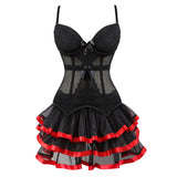 Victorian Burlesque Straps Corset Dress Women Gothic Sexy Cup Lace Corset Bustier Lingerie Top With Striped Mini Skirt Set
