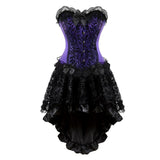 Women Sexy Lace Floral Corset Dress Victorian Fashion Corset Bustier Lingerie Top With Gothic Asymmencial High Low Skirt Set