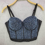 Acrylic Beads Shine Nightclub Party Tube Top With Built In Bra Push Up Bralette Crop Top Women Camis Tops