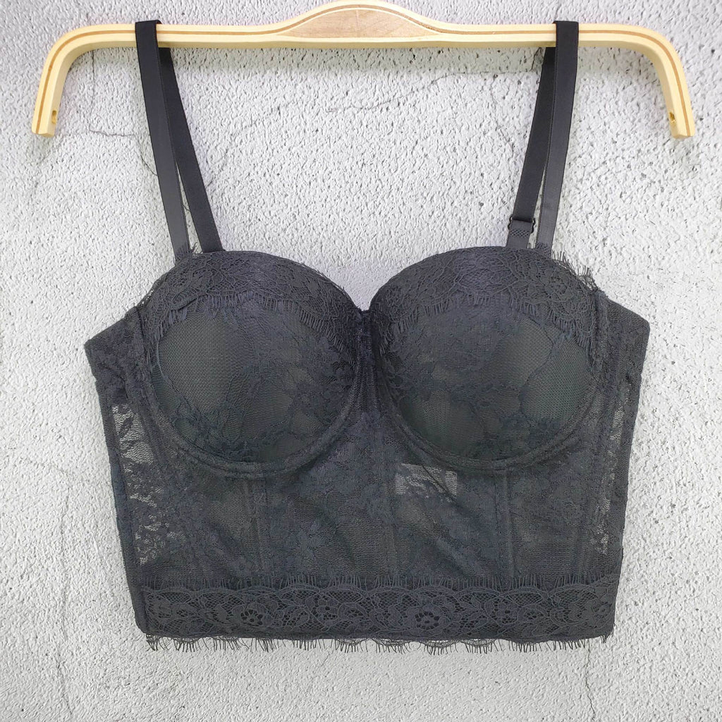 Lace Sexy See Through Crop Top To Wear Out Women Camis Summer Party Corset Push Up Bustier Bra