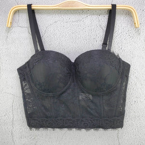 Lace Sexy See Through Crop Top To Wear Out Women Camis Summer Party Corset Push Up Bustier Bra