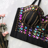 Chain Sequins Crop Top Summer Sexy Corset Nightclub Party Short Women Camis In Bra Sleeveless Cropped