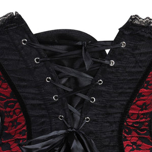 Women Vintage Floral Lace Overlay Overbust Corset Waister Cincher Slim Sexy Corset Bustier Lingerie Top Red Black Plus Size