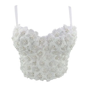 New Summer Sweet Floral Handmade Beading Party Sexy Women Top With Cups Crop Top To Wear Out Push Up Bralette Bra Corset