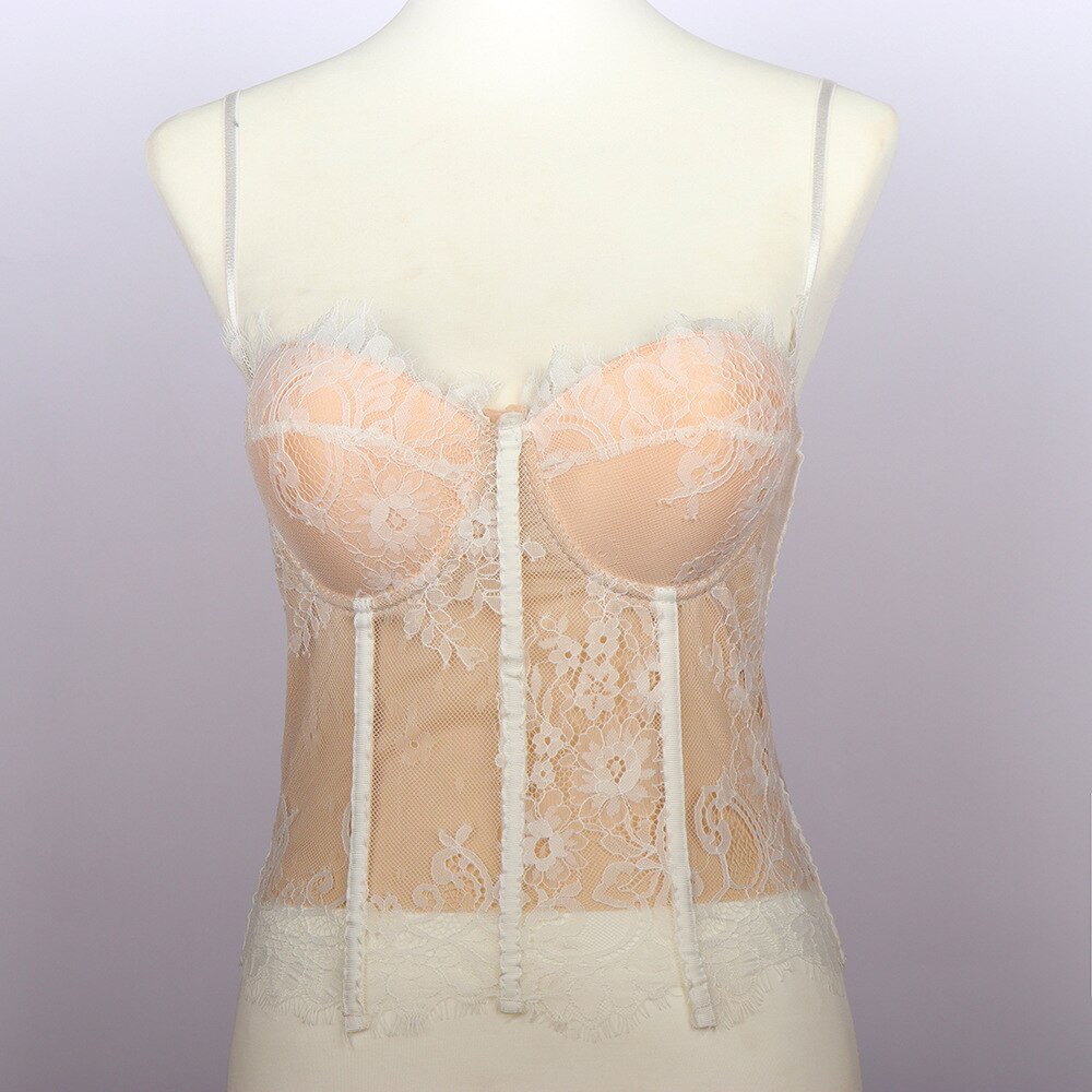 Lace Mesh Sexy Corset With Cup Nightclub Party Women Camis In Bra Cropped Crop Top Push Up Breast Clothes