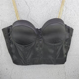Crop Top With Metal Chain Shoulder Strap Party Nightclub Show Sexy Women Bra To Wear Out Push Up Bralette Corset