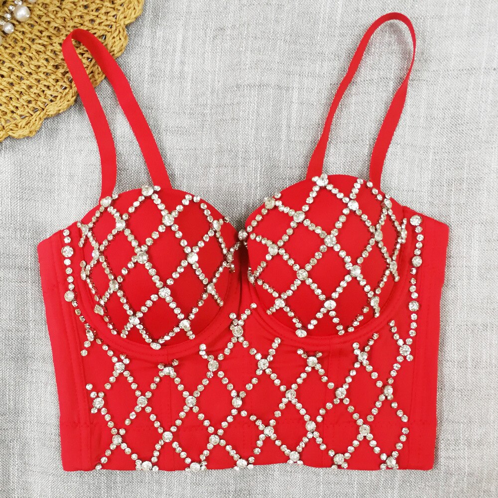 Rhinestone Top Women Camis Cropped Sexy Off Shoulder Corset Crop Top To Wear Out Nightclub Push Up Bustier
