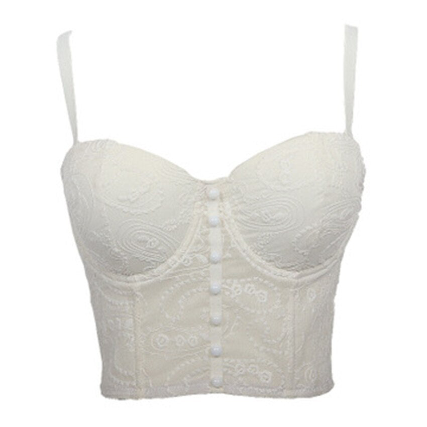 Off Shoulder Tanks Camis Summer Sexy Corset Lace Embroidery Short Crop Top To Wear Out Push Up Bralette Cropped