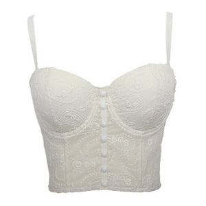 Off Shoulder Tanks Camis Summer Sexy Corset Lace Embroidery Short Crop Top To Wear Out Push Up Bralette Cropped