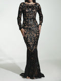 Elegant Long Sleeve Sequin Evening New Women Gold Party Maxi Dress