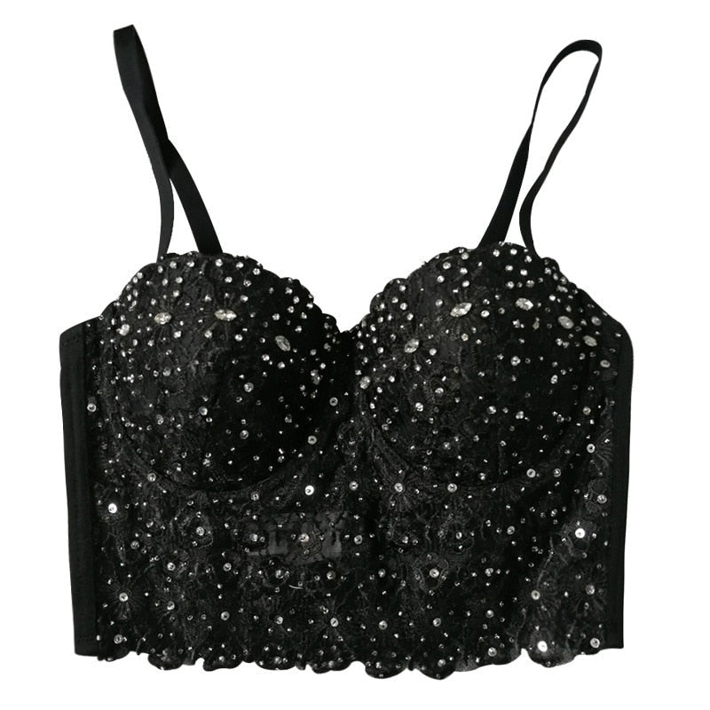 Crop Tops Rhinestone Lace Sexy Women Summer Push Up Cami Top Cropped To Wear Out Bralette Bra Corset