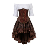 Gothic Skirt Set Underbust Corset Asymmetrical Floral Lace Skirt with Renaissance Blouse Three-Pieces Outfits Plus Size