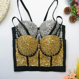 Sexy Bright Beading Sequins Nightclub Push Up Bralette Bra Cropped To Wear Out Corset Camis Crop Top
