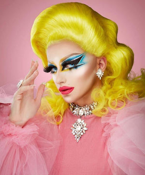 Straight Yellow Color Drag Queen Long Synthetic Lace Front Wig - Imstylewigs