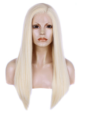 Long Blonde Silk Layered Straight Synthetic Lace Front Wigs - Imstylewigs