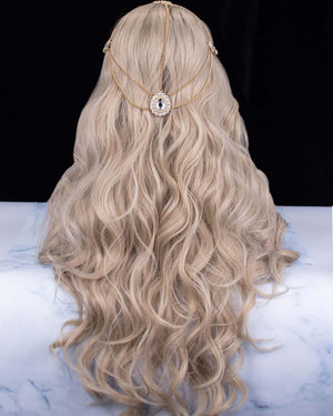 Long Caramel Blonde Highlights Wavy Synthetic Lace Front Wigs - Imstylewigs