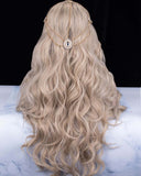 Long Caramel Blonde Highlights Wavy Synthetic Lace Front Wigs - Imstylewigs