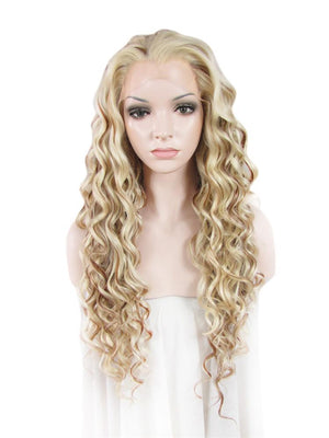 Blonde Mixed Brown Curly Synthetic Lace Front Wigs - Imstylewigs