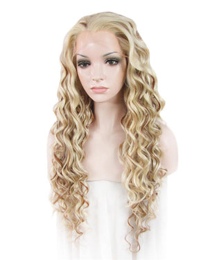 Blonde Mixed Brown Curly Glueless Synthetic Lace Front Wigs - Imstylewigs
