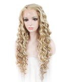 Blonde Mixed Brown Curly Glueless Synthetic Lace Front Wigs - Imstylewigs