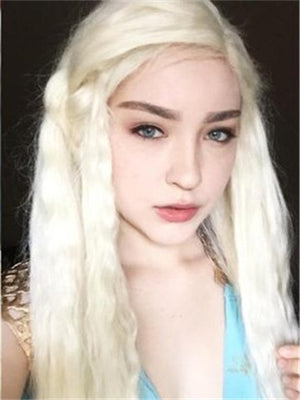 Long Bright Blonde Curly Synthetic Lace Front Wig - FashionLoveHunter