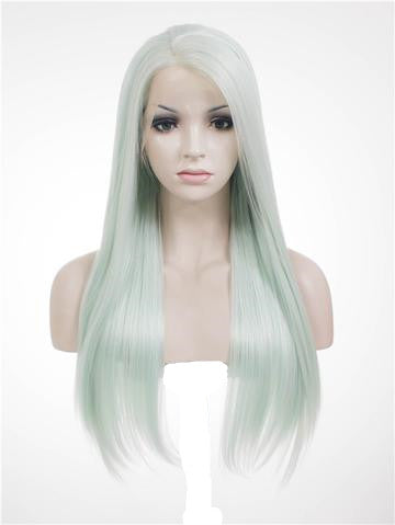 Light Mint Green Straight Long Synthetic Lace Front Wig - FashionLoveHunter