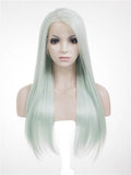 Light Mint Green Straight Long Synthetic Lace Front Wig - FashionLoveHunter