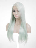 Light Mint Green Straight Long Synthetic Lace Front Wig - FashionLoveHunter