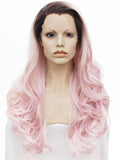 Light Warm Pink Ombre Big Wave Long Synthetic Lace Front Wig