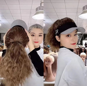 Long Brown Curly Synthetic Ponytail Wig With Baseball Cap