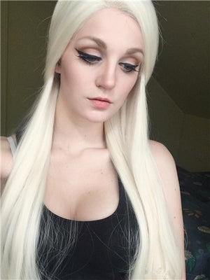 Long #613 Platinum Blonde Straight Synthetic Lace Front Wig - FashionLoveHunter