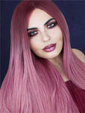 Long Ancient Pink Ombre Straight Synthetic Lace Front Wig