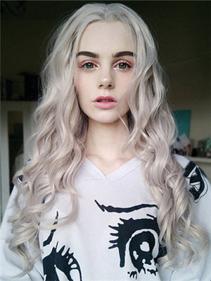 Long Arctic Ice Silver Shadow Synthetic Lace Front Wig - FashionLoveHunter