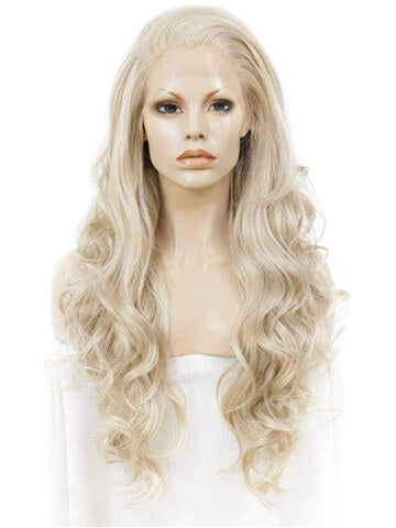 Long Ash Blonde Realistic Body Wave Synthetic Lace Front Wig