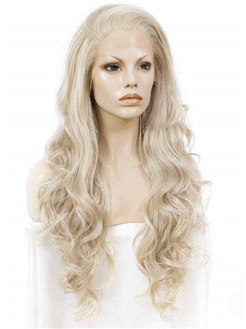 Long Ash Blonde Realistic Body Wave Synthetic Lace Front Wig