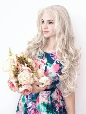 Long Ash Blonde Realistic Body Wave Synthetic Lace Front Wig