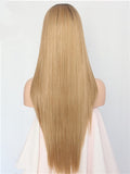 Long Ash Golden Blonde Ombre Synthetic Lace Front Wig - FashionLoveHunter