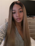 Long Ash Golden Blonde Ombre Synthetic Lace Front Wig - FashionLoveHunter