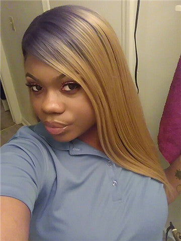 Long Ash Golden Blonde Ombre Synthetic Lace Front Wig - FashionLoveHunter