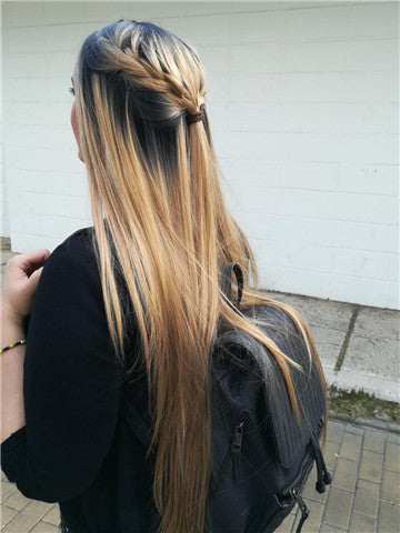 Long Ash Golden Blonde Ombre Synthetic Lace Front Wig - FashionLoveHunter