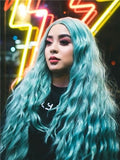 Long Ash Mint Green Curly Synthetic Lace Front Wig - FashionLoveHunter