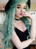 Long Ash Mint Green Curly Synthetic Lace Front Wig - FashionLoveHunter