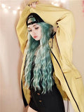 Long Ash Mint Green Curly Synthetic Lace Front Wig - FashionLoveHunter
