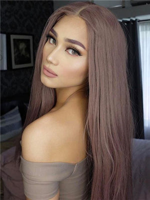 Long Ash Pink Rosy Mist Synthetic Lace Front Wig - FashionLoveHunter
