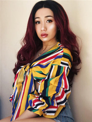 Long Auburn Diva Dark Red Ombre Wave Synthetic Lace Front Wig